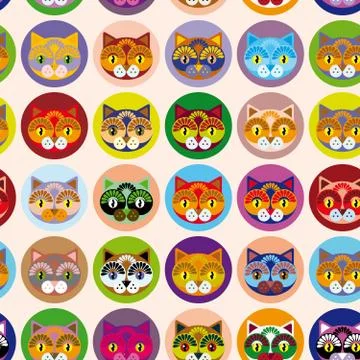 Seamless background with muzzle of cats. vector Stock Illustration