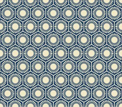 Seamless background navy blue polygon round flower geometry cell frame Stock Illustration
