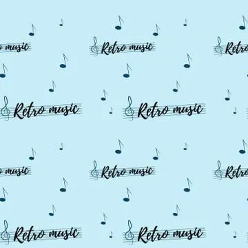 Seamless background with notes and strings. Retro music. Vector. Stock Illustration