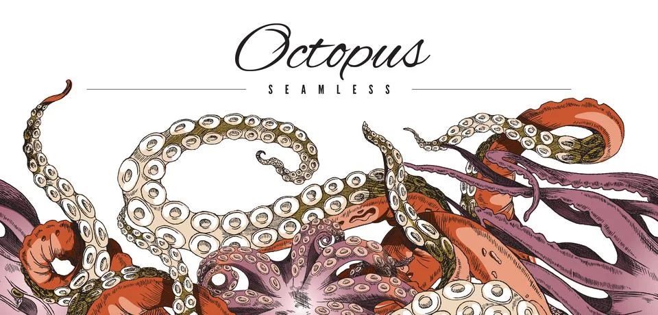 Seamless background with octopus tentacles, vector illustration isolated. Stock Illustration