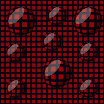Seamless background in optical art style, red and black grid with balls Stock Illustration