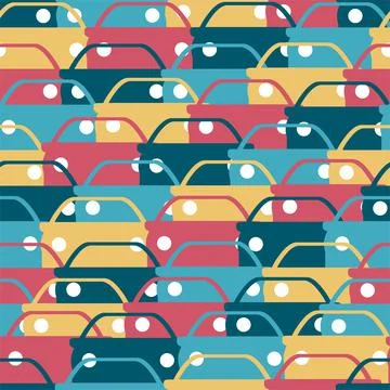 Seamless background or pattern from cars of different colors. Traffic jams. T Illustrazione stock