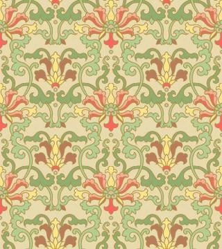 Seamless background oriental Chinese botanic garden spiral curve vine flower  イラスト素材