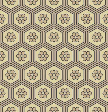 Seamless background oriental hexagon polygon geometry frame round flower Stock-Illustration