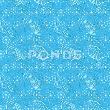 Seamless background, outline seashells Stock Illustration