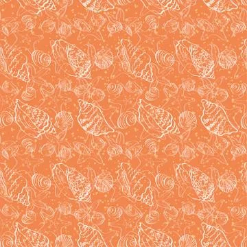 Seamless background, outline seashells Illustrazione stock