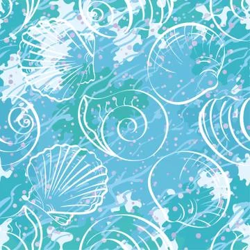 Seamless background, outline seashells Stock Illustration