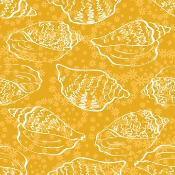 Seamless background, outline seashells Illustrazione stock