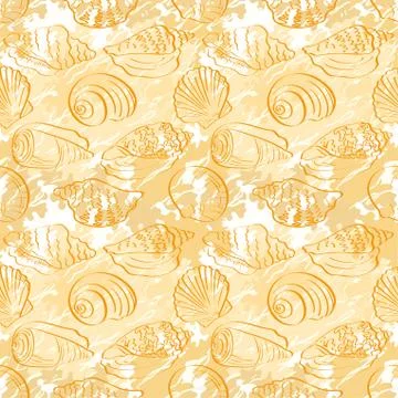 Seamless background, outline seashells Stock Illustration