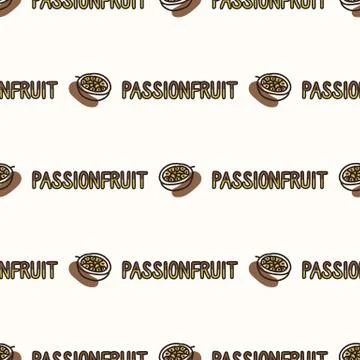 Seamless background passion fruit text. Gender neutral kid food pattern. Simple Stock Illustration