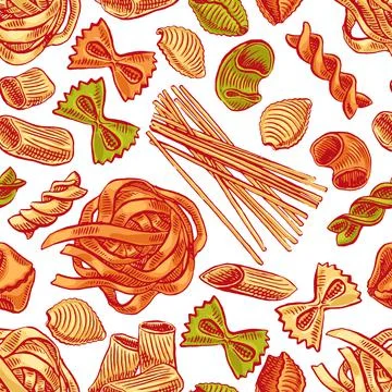 Seamless background with pasta - 2 Stock Illustration