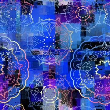 Seamless background pattern. Abstract Mandala ornament on grunge background.. Stock Illustration