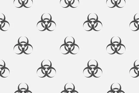 Seamless background pattern of biohazard symbols in gray hues. Pandemic panic. Stock Illustration