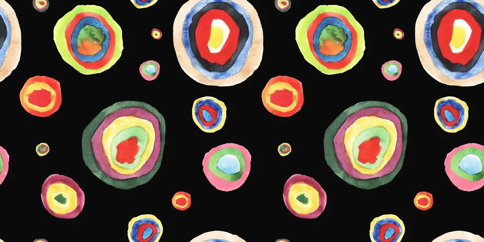 Seamless background pattern on black background, with colorful circles Stock Illustration