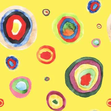 Seamless background pattern on bright yellow background, with colorful circles Stock Illustration