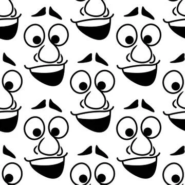 Seamless background pattern of cartoon happy faces Stock Illustration