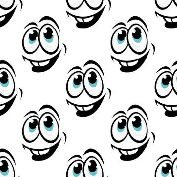 Seamless background pattern of cartoon happy faces Stock Illustration