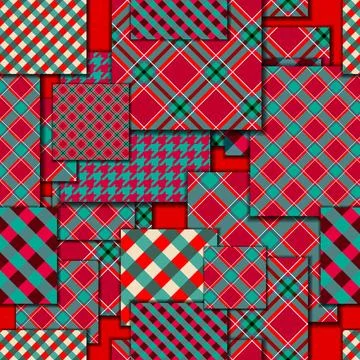Seamless background pattern. Christmas cozy Patchwork pattern. Christmas red  イラスト素材