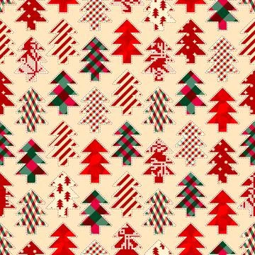 Seamless background pattern. Christmas tree Patchwork pattern. Vector image Stock Illustration