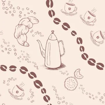 Seamless background pattern with coffee beans and cups. Vector illustration 库存插图