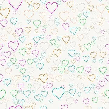 Seamless background pattern with colorful hand drawn scattered hearts Illustrazione stock