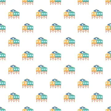 Seamless background pattern with colorful stilt houses Stock Illustration