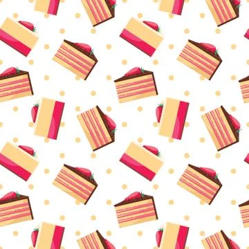 Seamless background with  pattern of delicious strawberry cupcake Stock Illustration