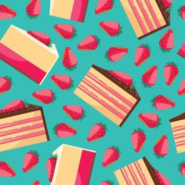 Seamless background with pattern of delicious strawberry cupcake Stock Illustration