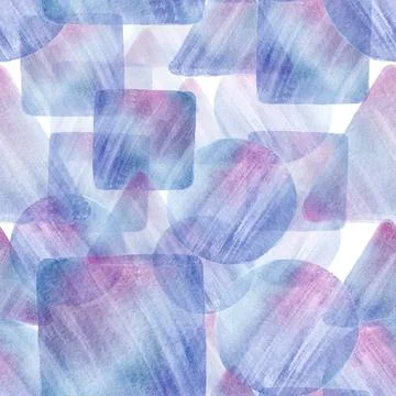 Seamless background pattern with different geometric shapes in watercolor. 스톡 일러스트