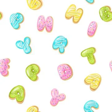 Seamless background with a pattern of falling letters donuts Stock Illustration