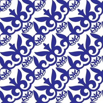 Seamless background pattern featuring repetitive blue ornamental motifs on white Иллюстрация