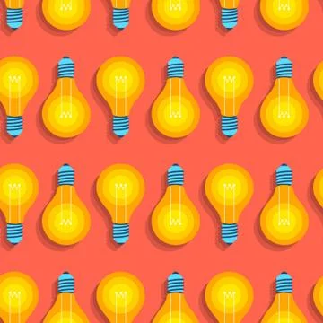 Seamless  background pattern flat design concept idea with light bulb icon. V Stock Illustration