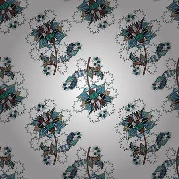 Seamless background pattern. Flowers of the valley on white, black and blue colo Stock Illustration