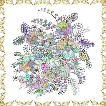 Seamless background pattern. Flowers of the valley on green, white and neutral c Иллюстрация