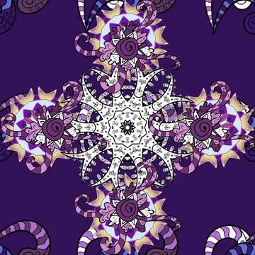 Seamless background pattern. Flowers on violet and black. Vector stock. Watercol Stock Illustration