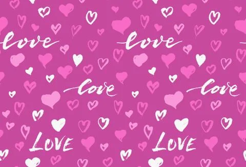 Seamless background pattern with hand drawn textured pink hearts 库存插图