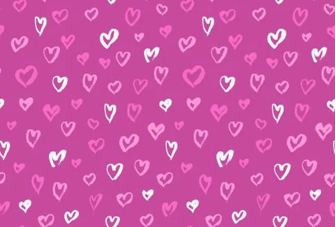 Seamless background pattern with hand drawn textured pink hearts 库存插图