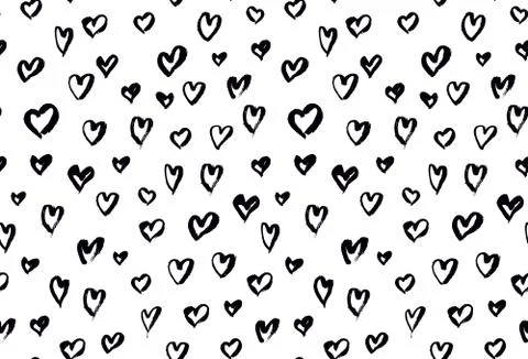 Seamless background pattern with hand drawn textured hearts Stock Illustration