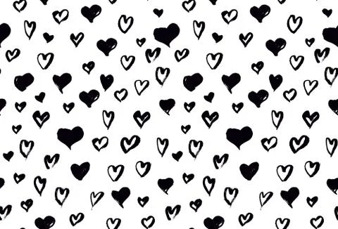 Seamless background pattern with hand drawn textured hearts Stock Illustration