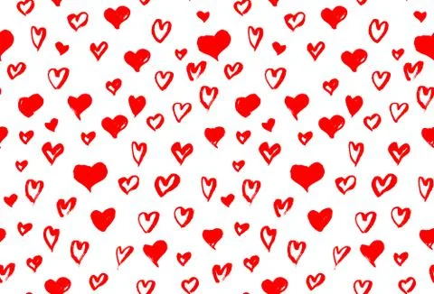 Seamless background pattern with hand drawn textured red hearts 库存插图