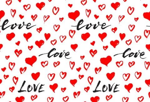 Seamless background pattern with hand drawn textured red hearts 库存插图