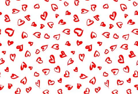Seamless background pattern with hand drawn textured red hearts Stock Illustration