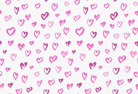Seamless background pattern with hand drawn textured pink hearts Illustrazione stock