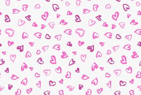 Seamless background pattern with hand drawn textured pink hearts Stock Illustration