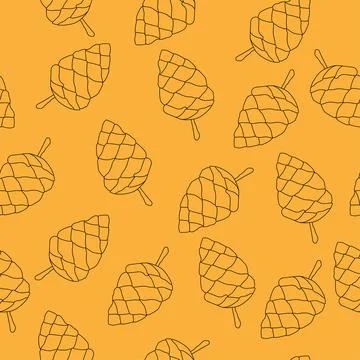 Seamless Background. Pattern of Hand Drawn PineCones on a Orange red Background Stock Illustration