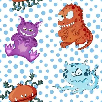 A seamless background pattern of happy, floating, cartoon, vector aliens Stockillustratie