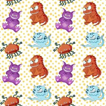 A seamless background pattern of happy, floating, cartoon, vector aliens Illustrazione stock