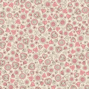 Seamless background pattern with hearts and  flower Stock Illustration