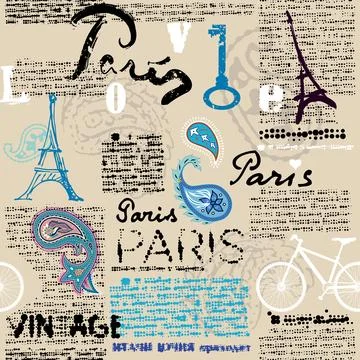 Seamless background pattern. Imitation of a vintage scrapbook collage with a  Stock Illustration