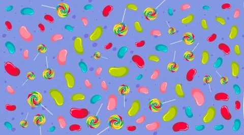 Seamless background pattern with jelly beans and lollipops 库存插图